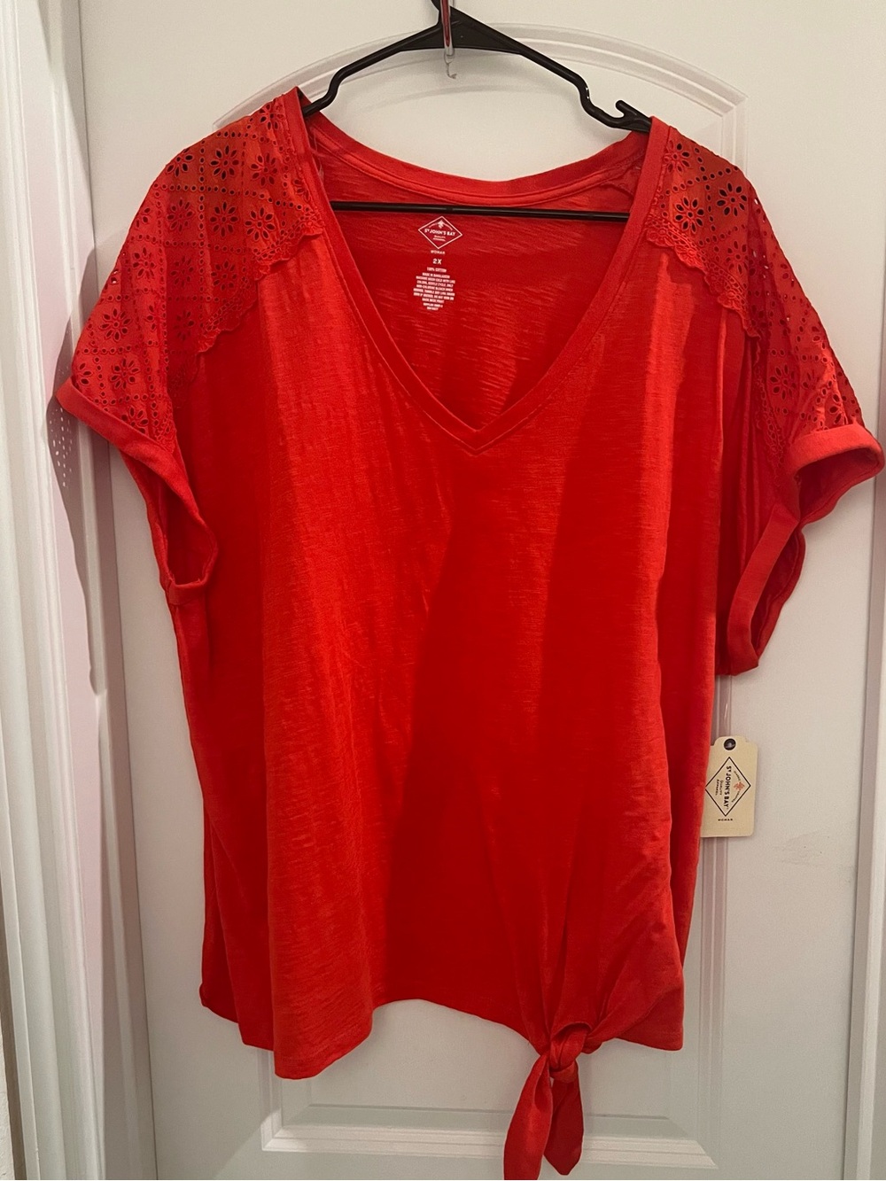 St. John’s Bay Women’s 2X Flame Scarlet Red Cotton V-Neck Top